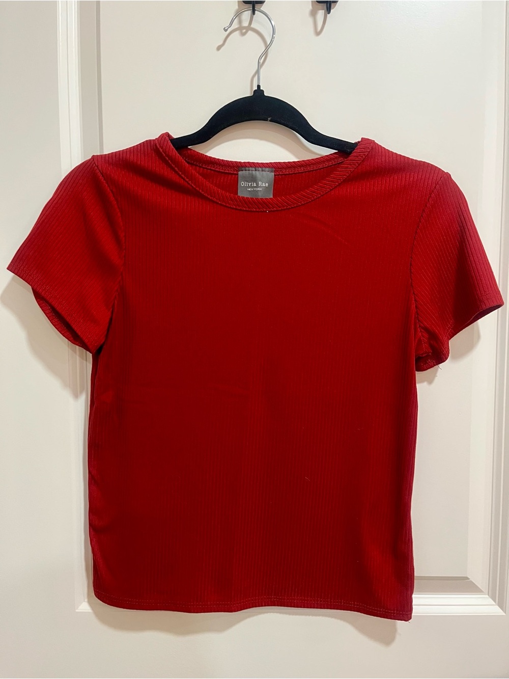 Olivia Rae Crimson Ribbed Short Sleeve Tee